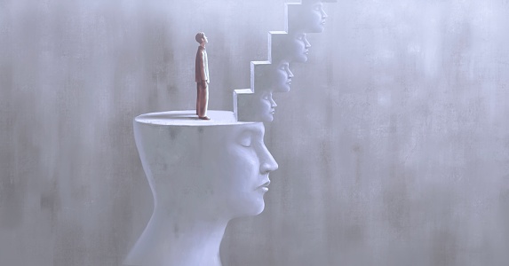 Conceptual art, concept artwork of success hope ambition and psychology, surreal human head illustration, modern painting, minimal style