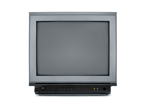 Portable television from the 80s - on white background
