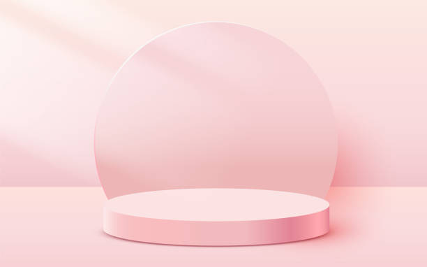 istock Abstract scene background. Cylinder podium on pink background. Product presentation, mock up, show cosmetic product, Podium, stage pedestal or platform. 1300119792