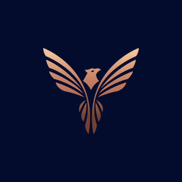 Flying bird vector logotype concept. Flying bird vector logotype. Luxury bird, eagle, hawk, vector icon design. Universal premium falcon wing symbol. gold metal silhouettes stock illustrations