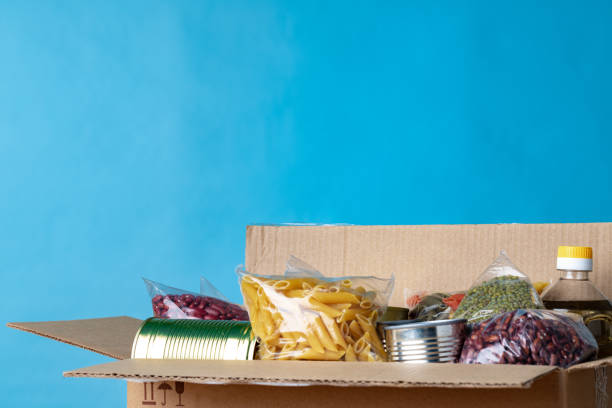 istock Food donations on the table. Text Donation. 1300120316