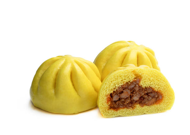 istock Steamed honey chicken and duck bao buns isolated on white background 1300122819