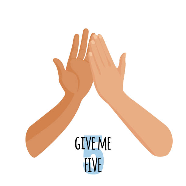 Give me five idea concept. Person touch hand of other person. Vector Give me five idea concept. Person touch hand of other person. Vector illustration high five stock illustrations