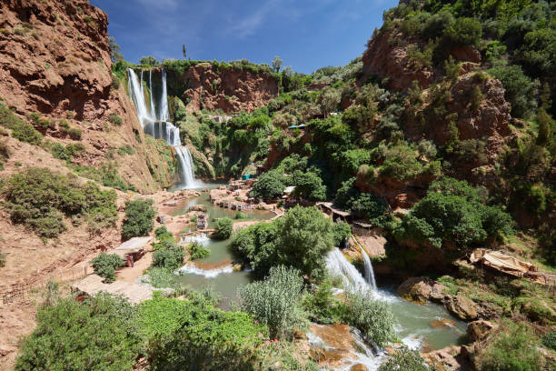 A picturesque panorama of Ouzoud waterfalls in Morocco