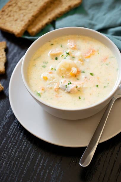 istock Creamy seafood chowder 1300125027