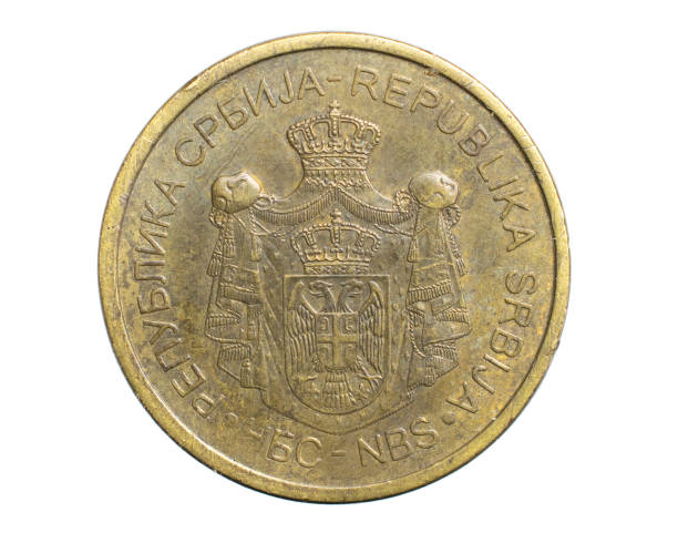 istock Serbian two dinar coin isolated on white background 1300126213