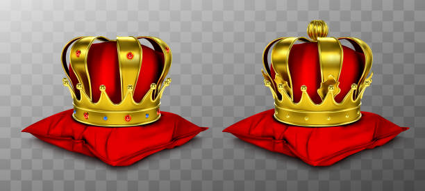 istock Gold royal crown for king and queen on red pillow 1300129538