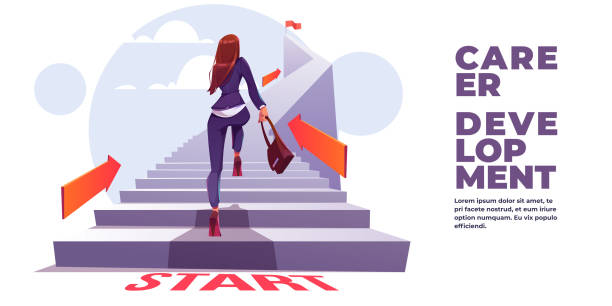 векторная посадочная страница карьерного развития - businesswoman winning competition staircase stock illustrations