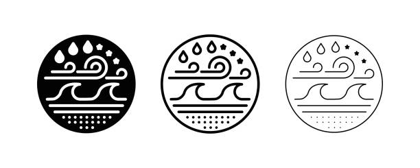 Modern water, wind, soil and climate icon design with different line thickness in a circle. Logo design, websites and designs. Modern line art design icon. mistral wind stock illustrations