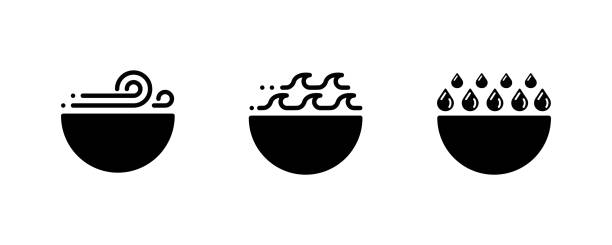 Wind, sea wave and rain modern icon design in semicircle. Suitable for writing area. Logo design is used in various areas of the web. Modern line art design. mistral wind stock illustrations