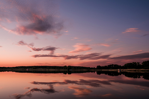 Beautiful sunset at lake, Germany, Brandenburg-State