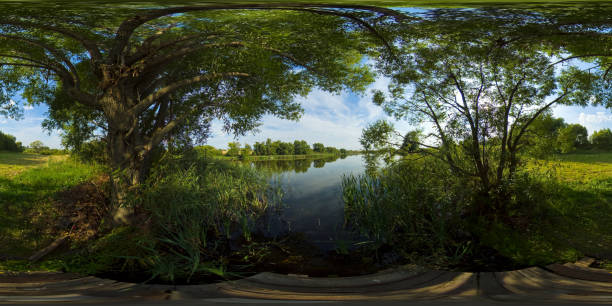 istock Summer landscape with lake. 360-Degree view 1300132527