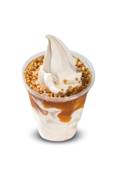 istock Sundae ice cream with caramel syrup in cup on white background. Ice Cream. 1300132851
