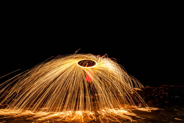 Dramatic firewheel created by women whirling a sparkler in a circle.