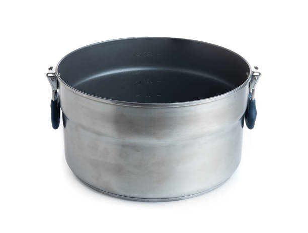 istock Aluminum pot for camping outdoor on white isolated background 1300133847