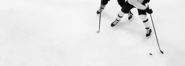 Professional ice hockey player on the ice. Team sport concept. Black and white color filter Professional ice hockey player on the ice. Team sport concept. Black and white color filter offense sporting position photos stock pictures, royalty-free photos & images