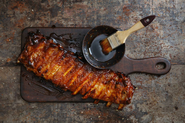 매운 유약 돼지 갈비 - pork roast pork roasted meat 뉴스 사진 이미지
