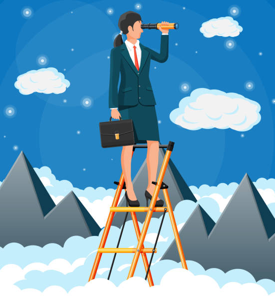 istock Businesswoman looking in spyglass 1300137840