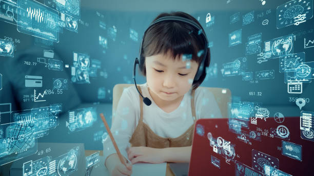 istock Little girl taking a online class. Education technology. EdTech. 1300138203
