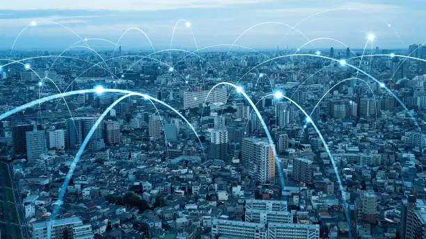 Photo of Smart city and communication network concept. 5G. IoT (Internet of Things). Telecommunication.