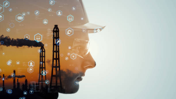 istock Industrial technology concept. Communication network. INDUSTRY 4.0. Factory automation. 1300138382