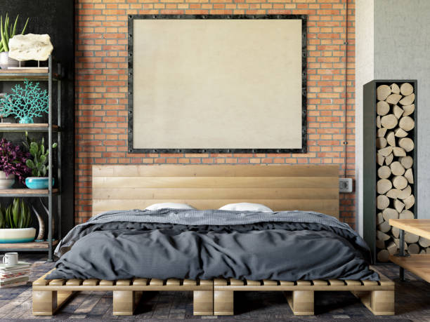 Mock up Poster Frame in Cozy Bedroom Interior