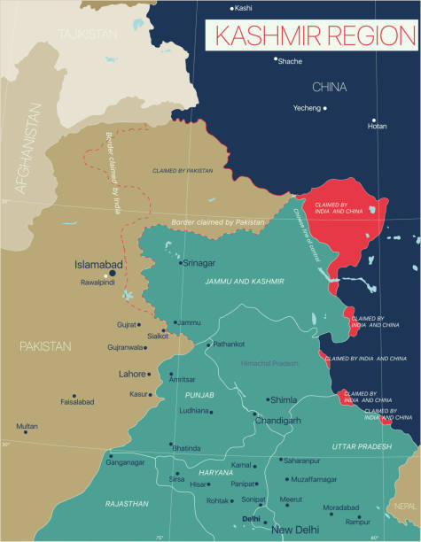 illustrations, cliparts, dessins animés et icônes de la région du cachemire a détaillé la carte modifiable - india map cartography pakistan