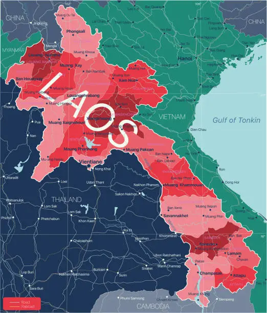 Vector illustration of Laos country detailed editable map