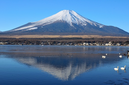 View of Mt. Fuji at Lake Yamanaka, which is one of Fuji Five Lakes.