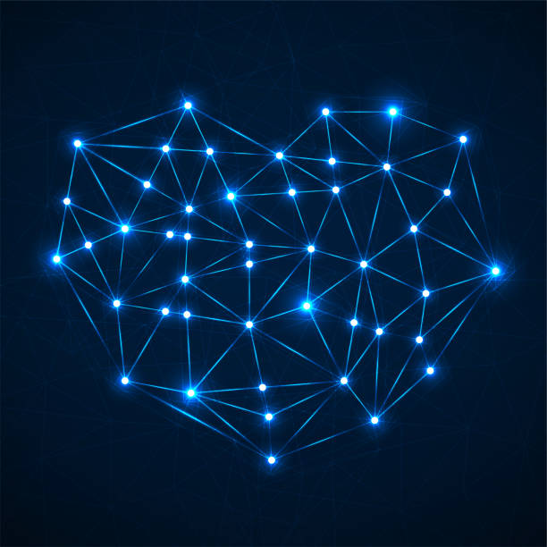 istock Abstract neon geometric heart of lines and dot, glowing polygonal shape. Valentines day background 1300151652