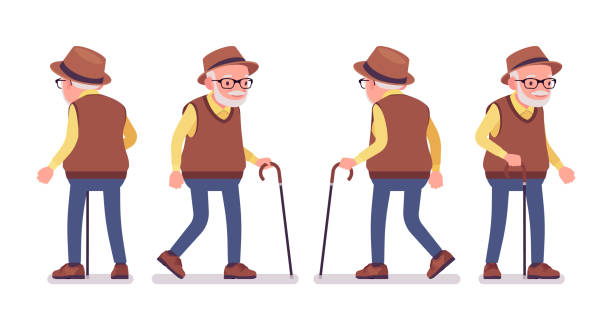 Opsplitsen consumptie rotatie Old Man Elderly Person With Walking Cane Stock Illustration - Download  Image Now - Senior Adult, Senior Men, Walking Cane - iStock