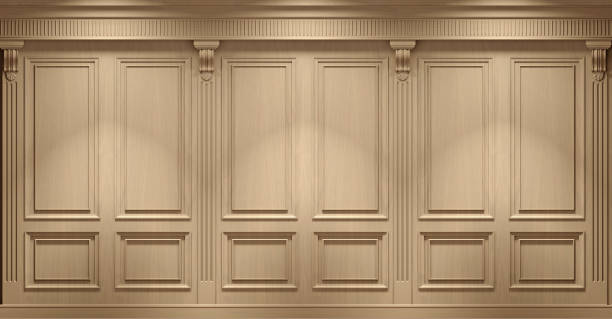istock Classic wall with vintage beech wood panels 1300152713