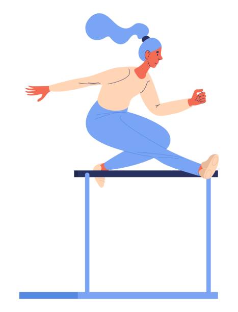illustrations, cliparts, dessins animés et icônes de la femme saute tout en jetant l’entraînement d’isolement sur le blanc. caractère vectoriel de sport avec le long cheveu - hurdle competition hurdling vitality