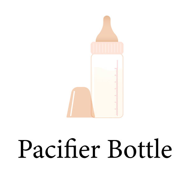 istock Baby bottle with pacifier and scale. Linear icon for milk, water and mixture baby feeding.illustration. Contour. 1300155523