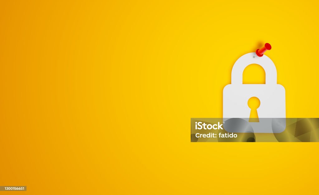Pin Paper Padlock Symbol on Yellow Background Privacy Stock Photo