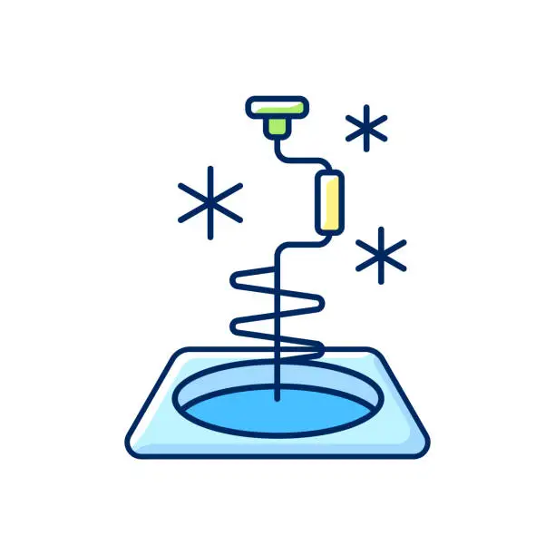 Vector illustration of Ice fishing RGB color icon
