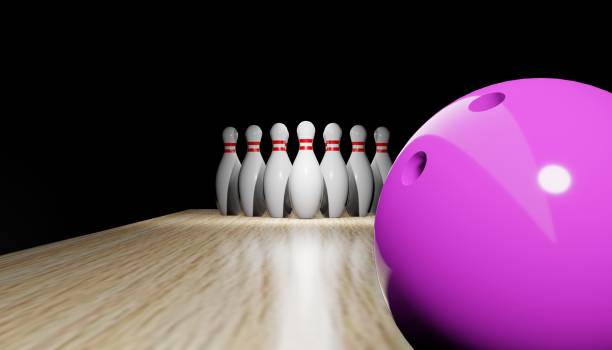 3d render of a bowling with skittles and a ball.digital image illustration. - boliche de dez paus imagens e fotografias de stock
