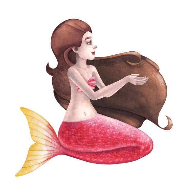 istock Watercolor sitting mermaid isolated on white background 1300161989