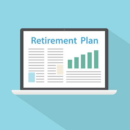 retirement plan on laptop screen - vector illustration