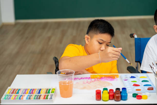 istock Asian disability children with Autism girl learning color paint in classroom 1300166327
