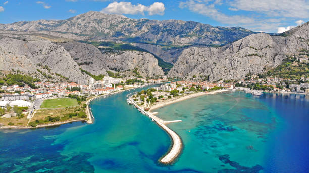 Aerial view of Omis and river Cetina Aerial view of Omis and river Cetina split croatia stock pictures, royalty-free photos & images