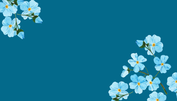 istock Pattern for postcard with place for text with watercolor colors blue - forget-me-not 1300168369