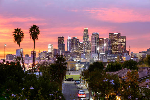 istock Los Angeles downtown skyline at sunset 1300171425