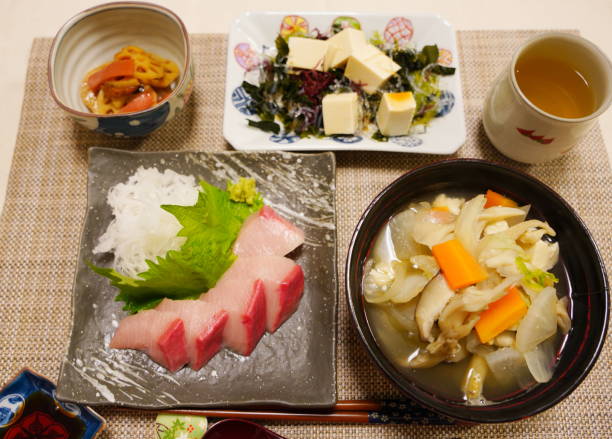 istock Japanese home cooked healthy vegetables fish and miso soup 1300171676