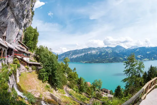 Photo of Beautiful view from the Beatus Caves on the turquoise Lake Thun, Switzerland