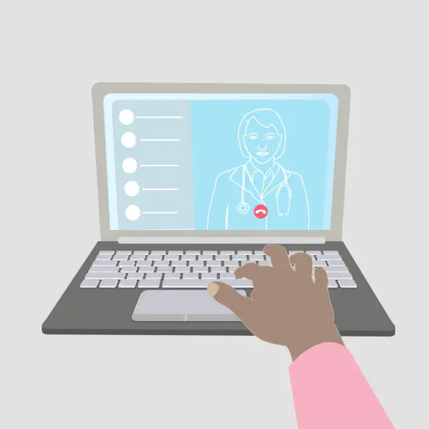 Vector illustration of Talking with the doctor by a video call