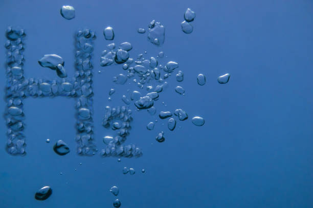 hydrogen h2 with many air bubbles in blue water