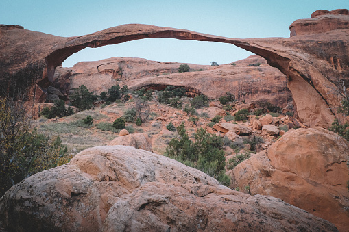 Devils Playground and Landscape Arch at Daybreak. in Moab, UT, United States