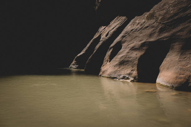 Sunlight Shines Down on the Virgin River and Slot Canyon. in Springdale, UT, United States
