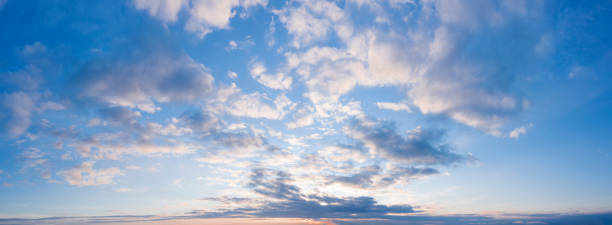 istock Panorama of the cloudy winter sky at sunset. 1300175974